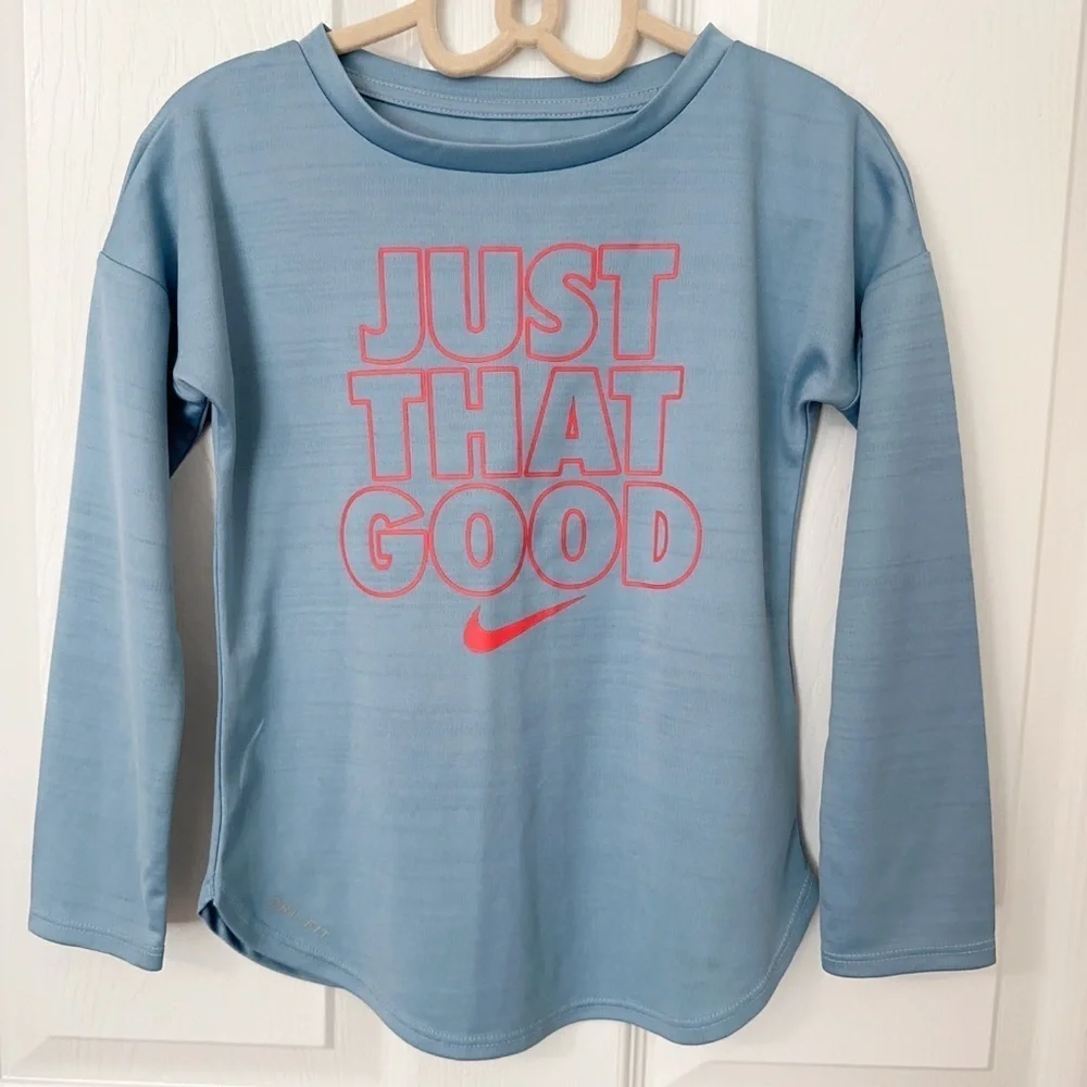 Nike Kids Light Blue Long Sleeve Tee with Pink Print
